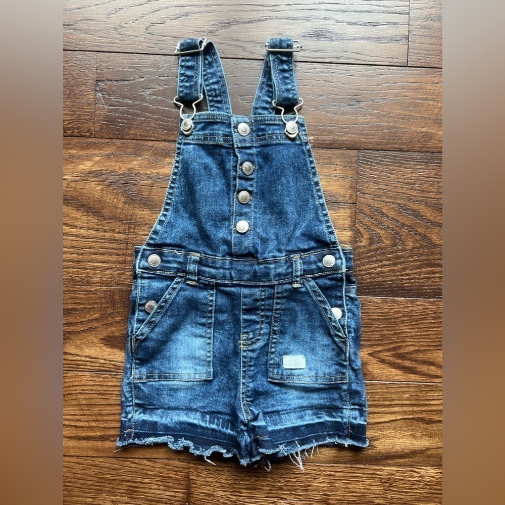 7 for all Mankind Toddler Girls Overall Shorts 4T Blue Denim Bib Distressed. - Picture 1 of 4